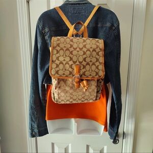 Coach Tan and Brown Signature Backpack